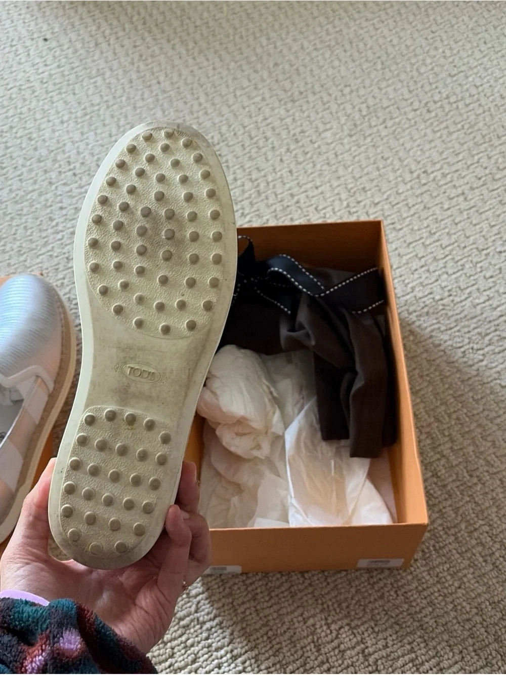Tod's Metallic Silver Espadrille Slip-Ons